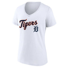 Detroit Tigers Women's Team Lockup V-Neck T-Shirt White