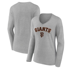San Francisco Giants Women's Team Lockup Long Sleeve V-Neck T-Shirt Gray