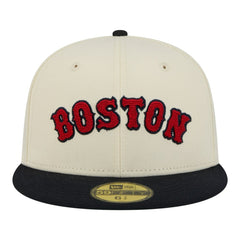 Boston Red Sox Two-Tone Stitch 59FIFTY Fitted Hat Cream | New Era