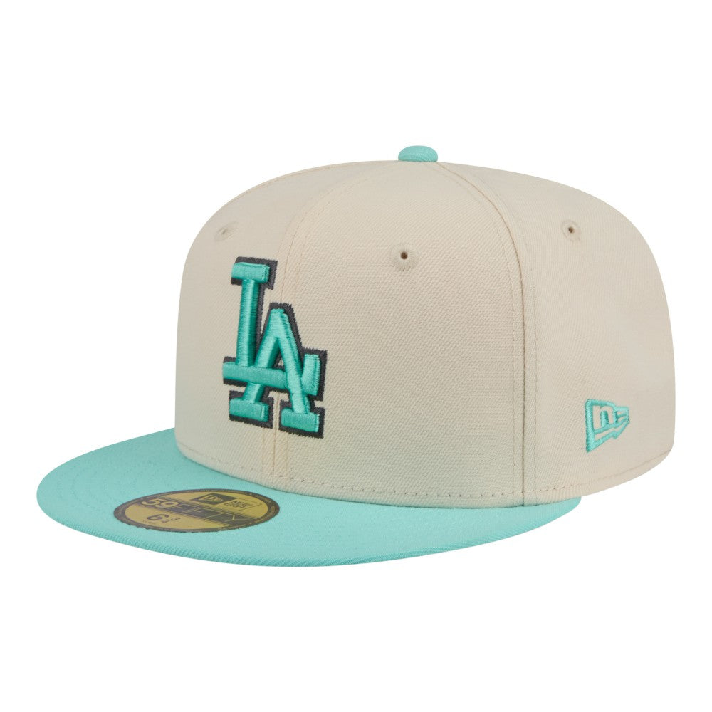 Los Angeles Dodgers Two-Tone Color Pack 59FIFTY Fitted Hat Light Beige/Turquoise | New Era