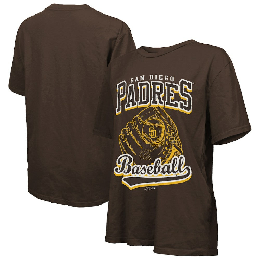 San Diego Padres Majestic Threads Women's Oversized First Base T-Shirt Brown