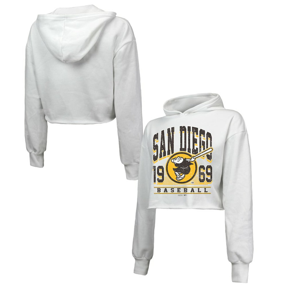 San Diego Padres Majestic Threads Women's Cropped Have A Field Day Tri-Blend Hoodie White