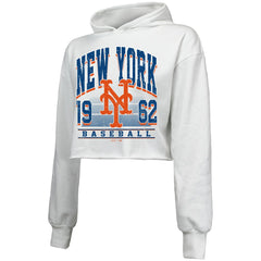 New York Mets Majestic Threads Women's Cropped Have A Field Day Tri-Blend Hoodie White