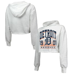 Detroit Tigers Majestic Threads Women's Cropped Have A Field Day Tri-Blend Hoodie White