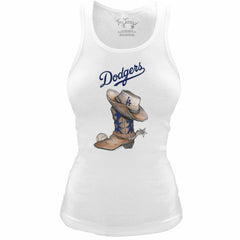 Los Angeles Dodgers Tiny Turnip Women's Fitted Vintage Cowboy Boot Tri-Blend Tank Top White