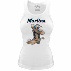 Miami Marlins Tiny Turnip Women's Fitted Vintage Cowboy Boot Tri-Blend Tank Top White