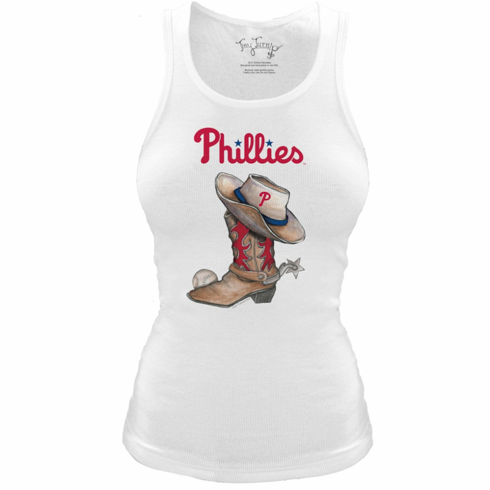 Philadelphia Phillies Tiny Turnip Women's Fitted Vintage Cowboy Boot Tri-Blend Tank Top White