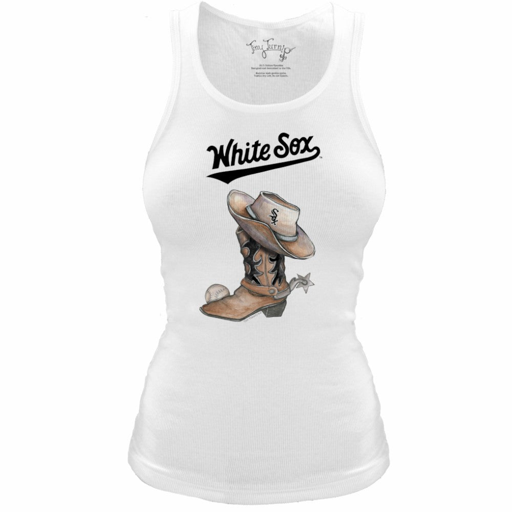 Chicago White Sox Tiny Turnip Women's Fitted Vintage Cowboy Boot Tri-Blend Tank Top White