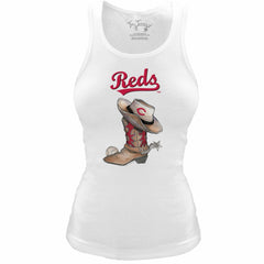 Cincinnati Reds Tiny Turnip Women's Fitted Vintage Cowboy Boot Tri-Blend Tank Top White