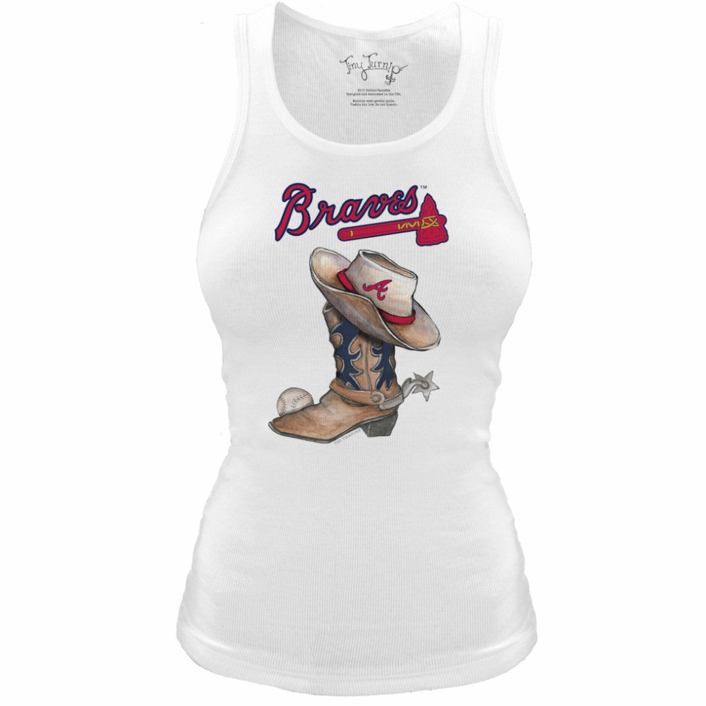 Atlanta Braves Tiny Turnip Women's Fitted Vintage Cowboy Boot Tri-Blend Tank Top White