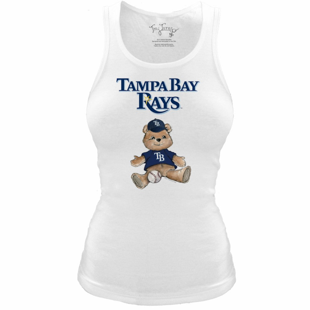Tampa Bay Rays Tiny Turnip Women's Fitted Teddy Bear Tri-Blend Tank Top White