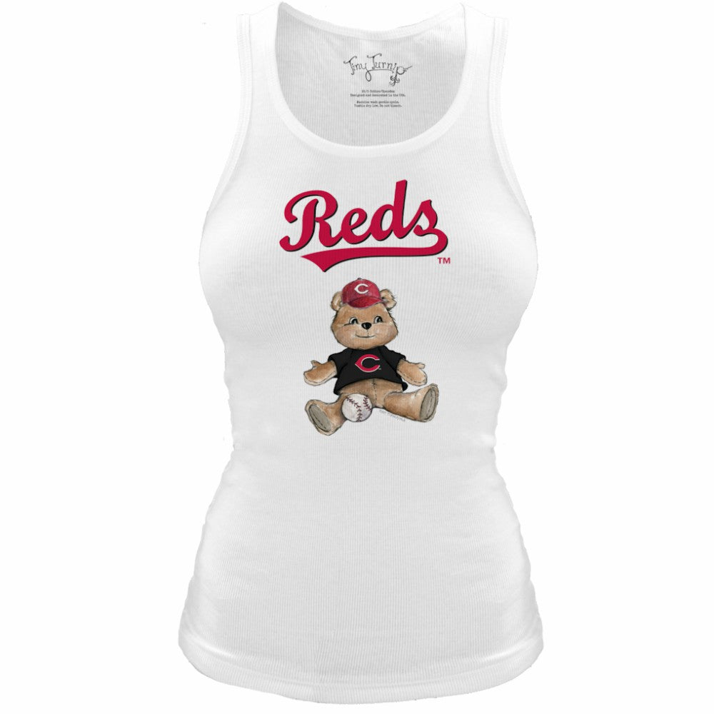 Cincinnati Reds Tiny Turnip Women's Fitted Teddy Bear Tri-Blend Tank Top White