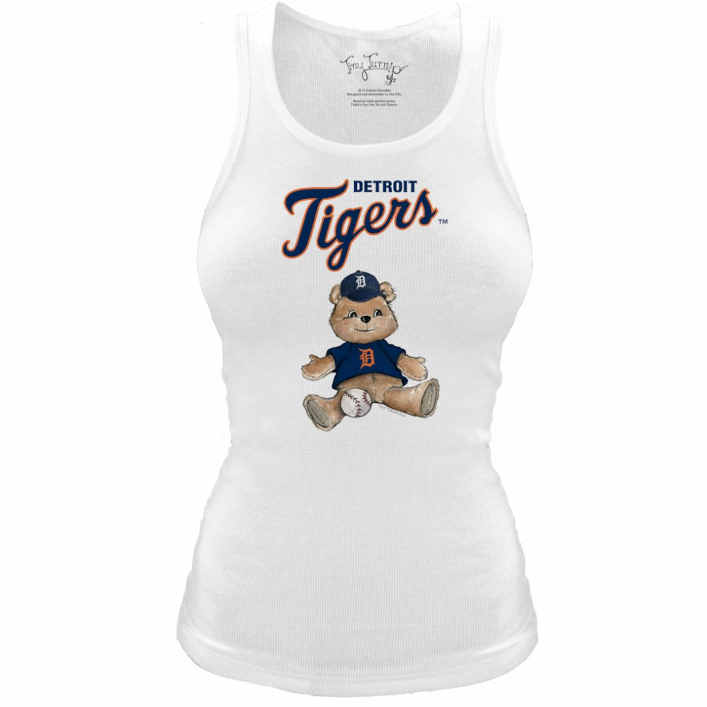Detroit Tigers Tiny Turnip Women's Fitted Teddy Bear Tri-Blend Tank Top White