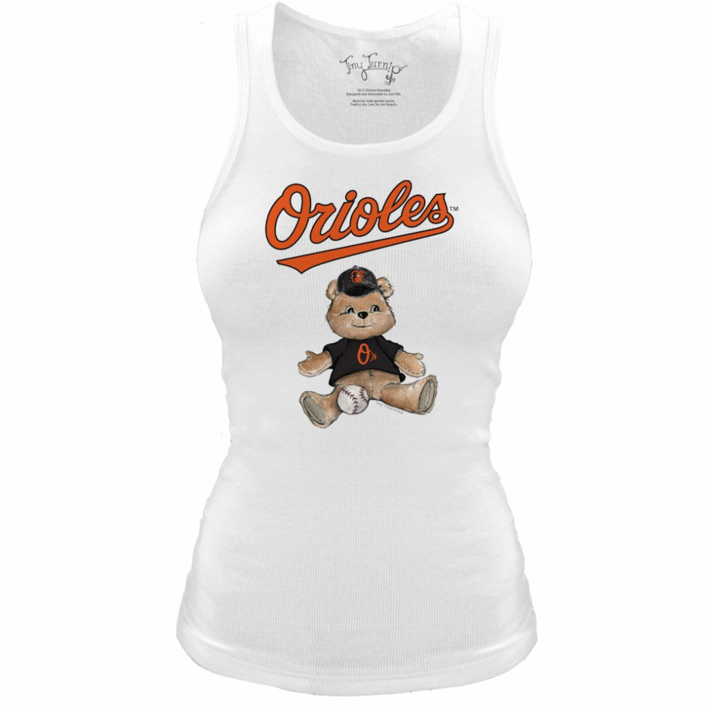 Baltimore Orioles Tiny Turnip Women's Fitted Teddy Bear Tri-Blend Tank Top White