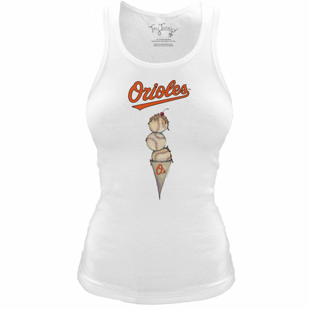 Baltimore Orioles Tiny Turnip Women's Fitted Triple Scoop Tri-Blend Tank Top White