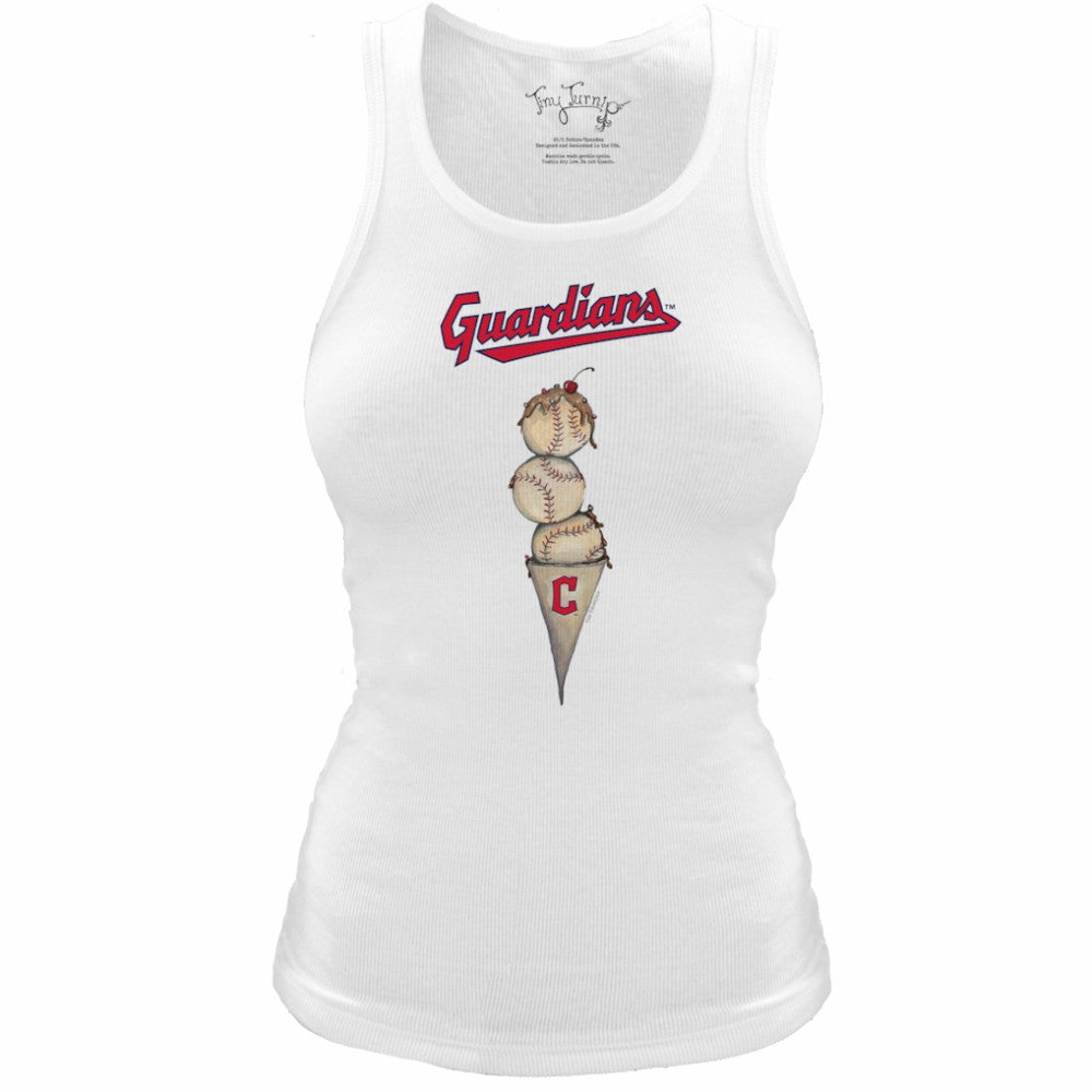 Cleveland Guardians Tiny Turnip Women's Fitted Triple Scoop Tri-Blend Tank Top White