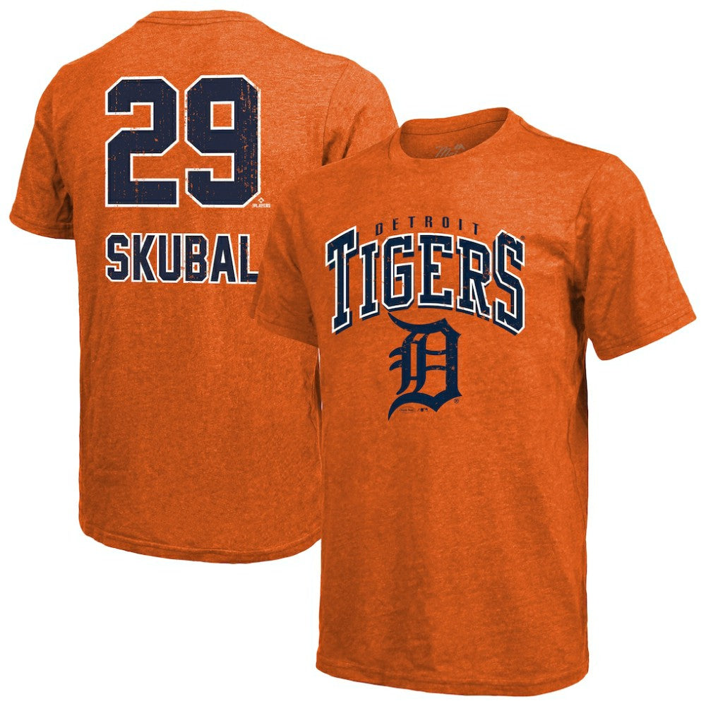Tarik Skubal Detroit Tigers Majestic Threads Triblend Name & Number T-Shirt Orange