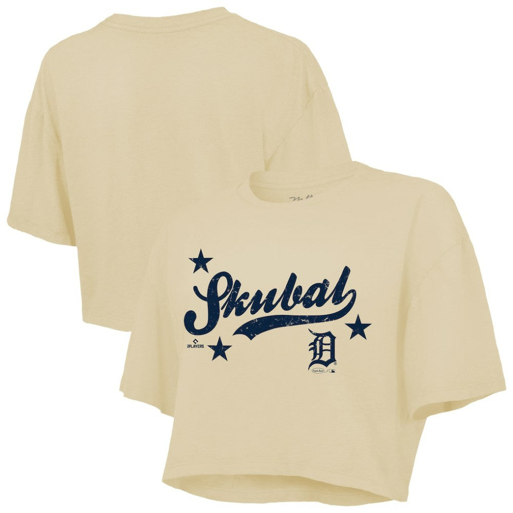 Tarik Skubal Detroit Tigers Majestic Threads Women's Boxy Crop Top Cream