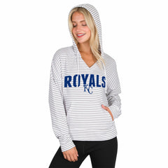 Kansas City Royals Concepts Sport Women's Liftoff Striped V-Neck Hoodie White/Gray