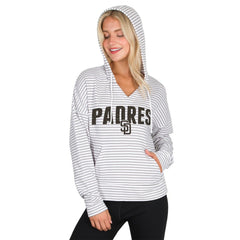 San Diego Padres Concepts Sport Women's Liftoff Striped V-Neck Hoodie White/Gray