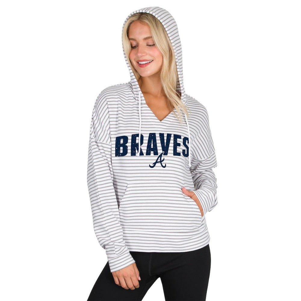 Atlanta Braves Concepts Sport Women's Liftoff Striped V-Neck Hoodie White/Gray