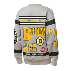 Boston Bruins Mitchell & Ness Youth Allover Print Fleece Crewneck Sweatshirt Heather Gray