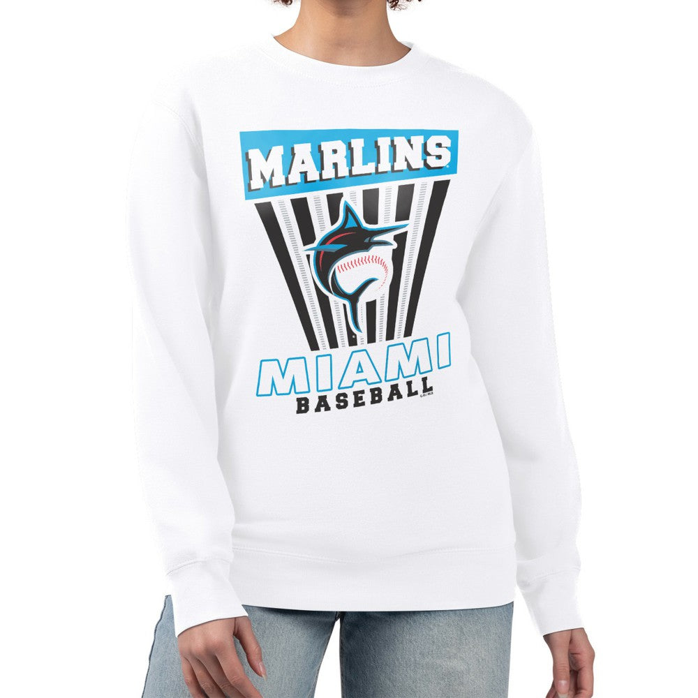 Miami Marlins Starter Women's Poster Print Team Fleece Pullover Sweatshirt White