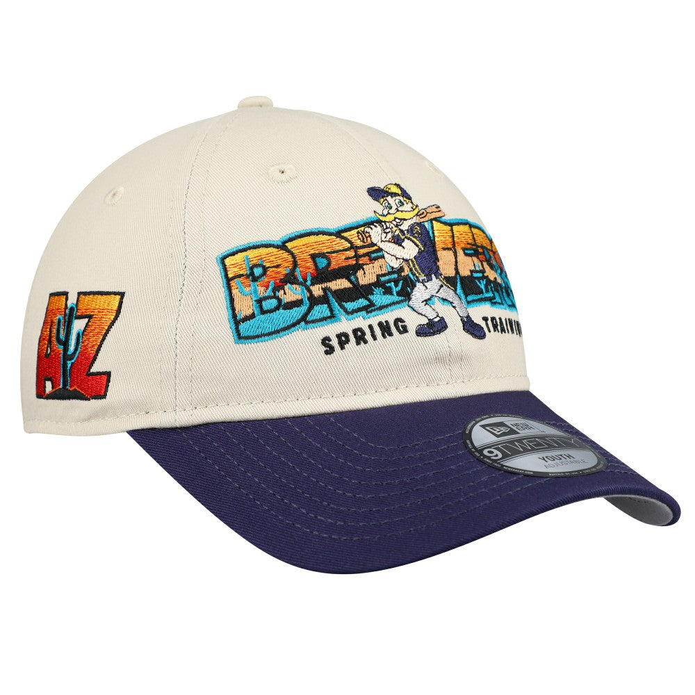 Milwaukee Brewers Youth 2026 Spring Training Fan Pack Batter 9TWENTY Adjustable Hat Stone/Navy | New Era