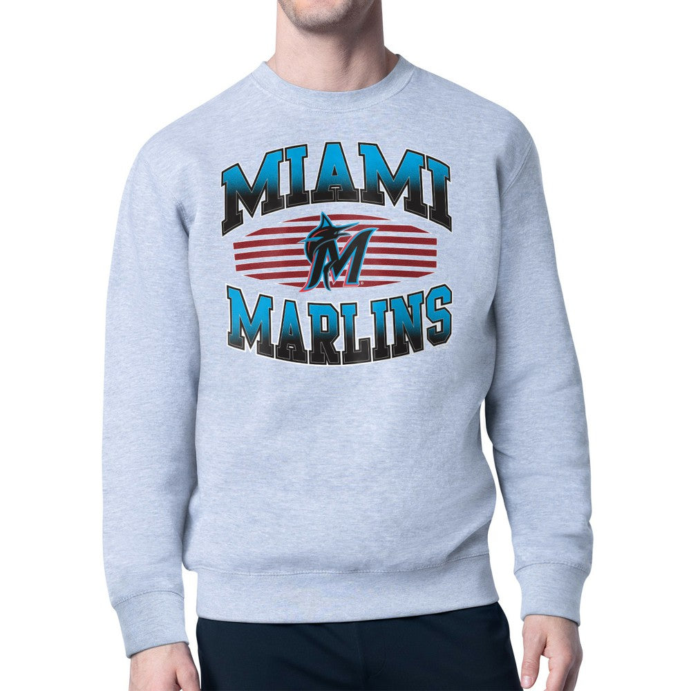 Miami Marlins Starter Team Grit Graphic Fleece Pullover Sweatshirt Heather Gray