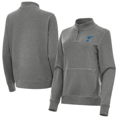 St. Louis Blues Antigua Women's Crush Quarter-Zip Pullover Heather Black