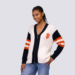 San Francisco Giants Lusso Women's Shyla Knit V-Neck Full-Zip Sweater Black/White