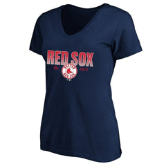Boston Red Sox Profile Women's Plus Size Wordmark V-Neck T-Shirt Navy