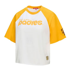 San Diego Padres Women's Cropped Raglan Boxy T-Shirt White | Mitchell & Ness