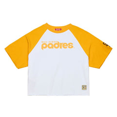 San Diego Padres Women's Cropped Raglan Boxy T-Shirt White | Mitchell & Ness