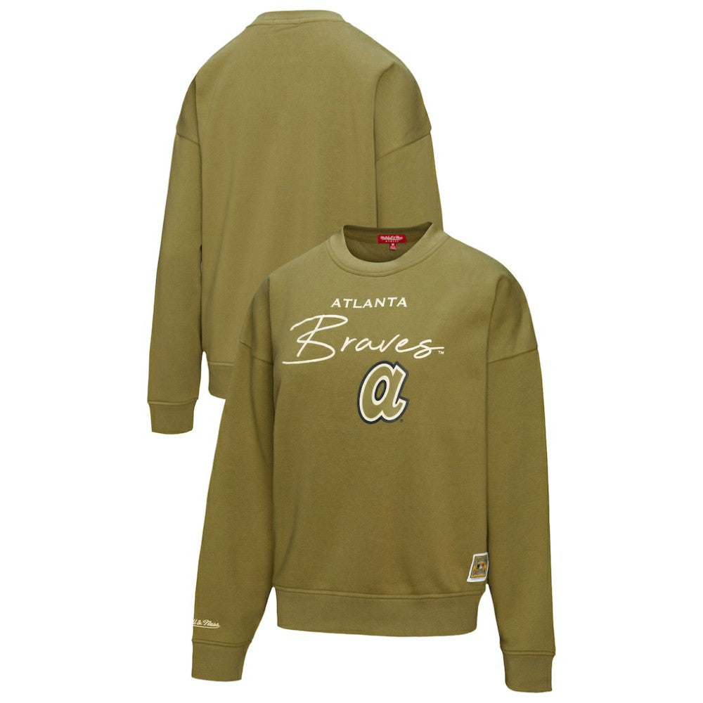 Atlanta Braves Women's Oversized Crewneck Sweatshirt Olive | Mitchell & Ness