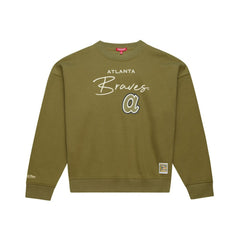 Atlanta Braves Women's Oversized Crewneck Sweatshirt Olive | Mitchell & Ness
