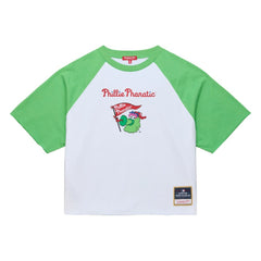 Philadelphia Phillies Women's Cropped Raglan Mascot Boxy T-Shirt White | Mitchell & Ness