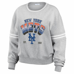 New York Mets WEAR by Erin Andrews Women's Sleeve Stripe Fleece Sweatshirt Gray