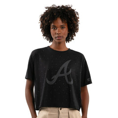 Atlanta Braves Starter Women's Rhinestone Sprinkle Boxy Cropped T-Shirt Black