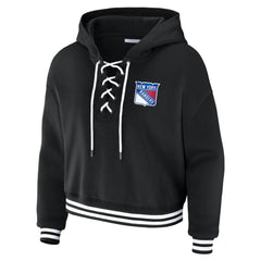 New York Rangers WEAR by Erin Andrews Women's Cropped Lace-Up Hoodie Black