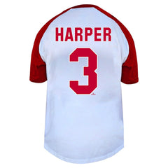 Bryce Harper Philadelphia Phillies Profile Women's Plus Size Name & Number Raglan Henley T-Shirt White