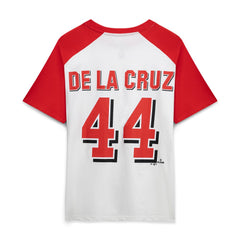 Elly De La Cruz Cincinnati Reds Profile Women's Plus Size Name & Number Raglan Henley T-Shirt White