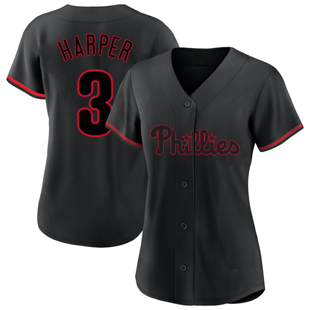 Bryce Harper Philadelphia Phillies Profile Women's Plus Size Player Name & Number Fashion Jersey Black