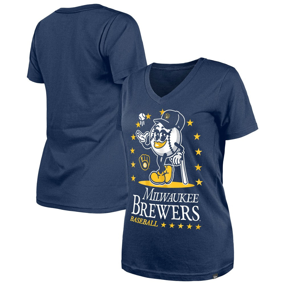 Milwaukee Brewers Women's Little Miss 2 V-Neck T-Shirt Navy | New Era