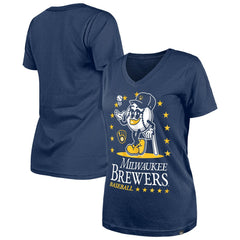 Milwaukee Brewers Women's Little Miss 2 V-Neck T-Shirt Navy | New Era