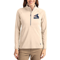 Chicago White Sox Cutter & Buck Women's Cooperstown Collection Adapt Eco Knit Stretch Half-Zip Pullover Tan