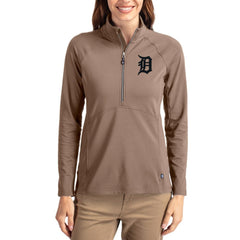 Detroit Tigers Cutter & Buck Women's Adapt Eco Knit Stretch Half-Zip Pullover Brown