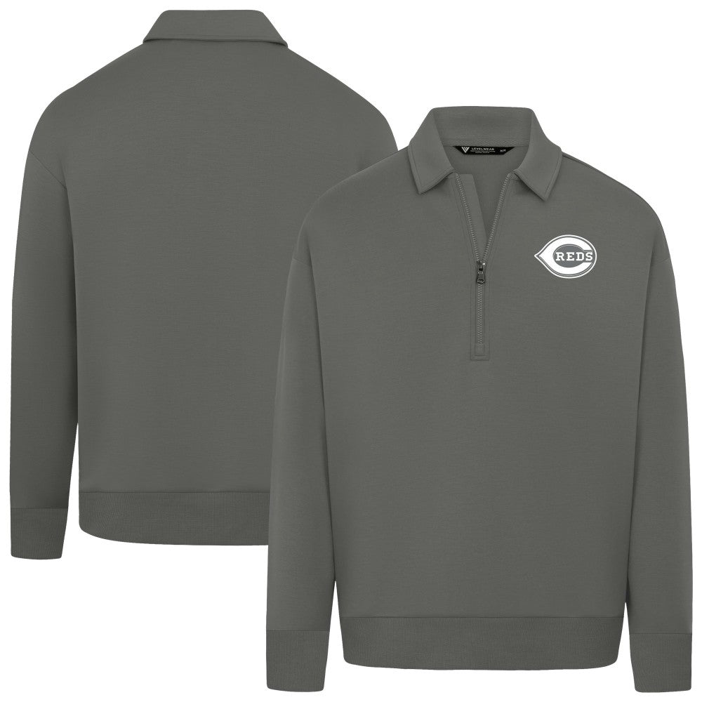 Cincinnati Reds Levelwear Women's Canmore Chenille Logo Quarter-Zip Top Stone