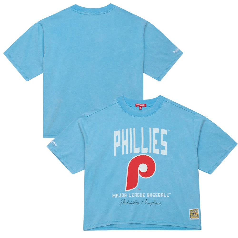 Philadelphia Phillies Women's Cooperstown Cropped Boxy T-Shirt Light Blue | Mitchell & Ness