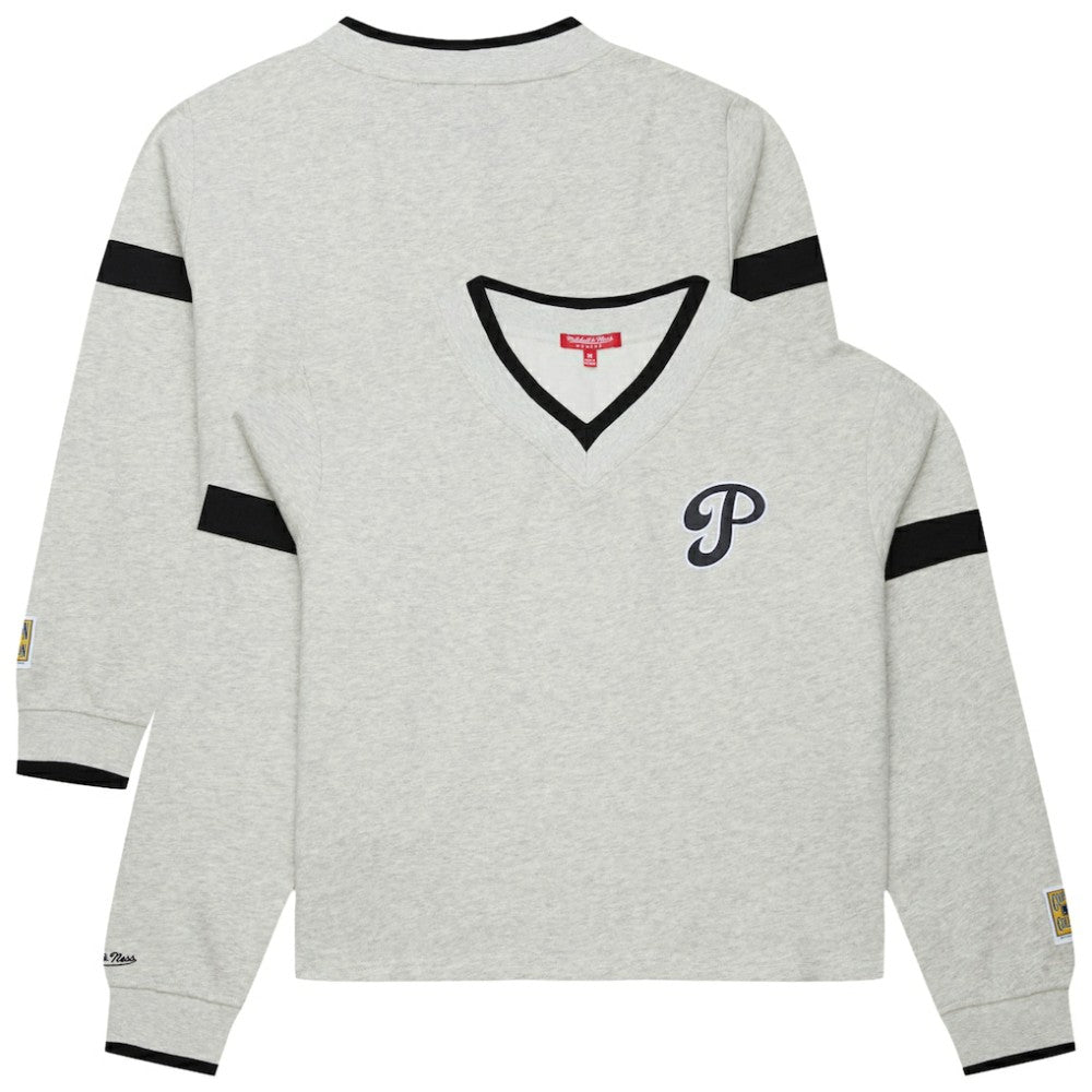 Philadelphia Phillies Women's Cooperstown Collection V-Neck Cropped Toggle Sweatshirt Heather Gray | Mitchell & Ness